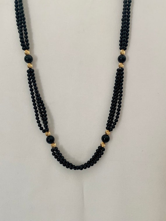 Onyx and Yellow Gold Bead Necklace