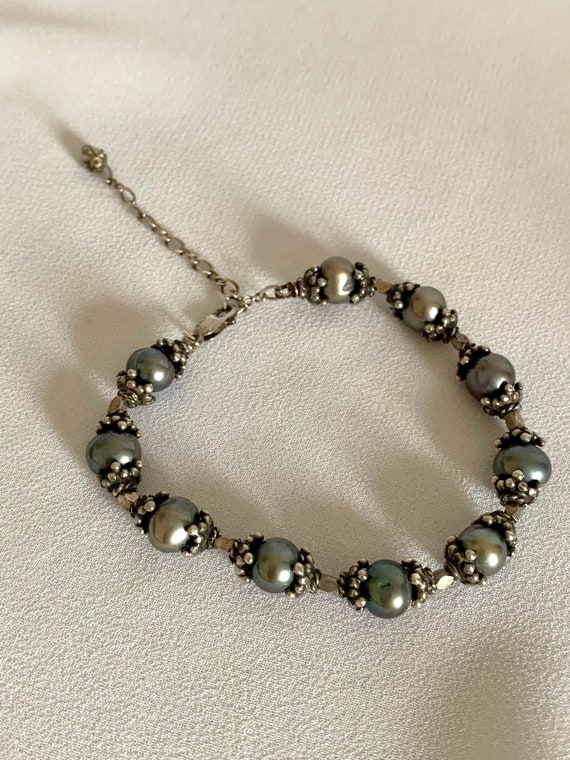 Freshwater Black Pearl and Sterling Bracelet