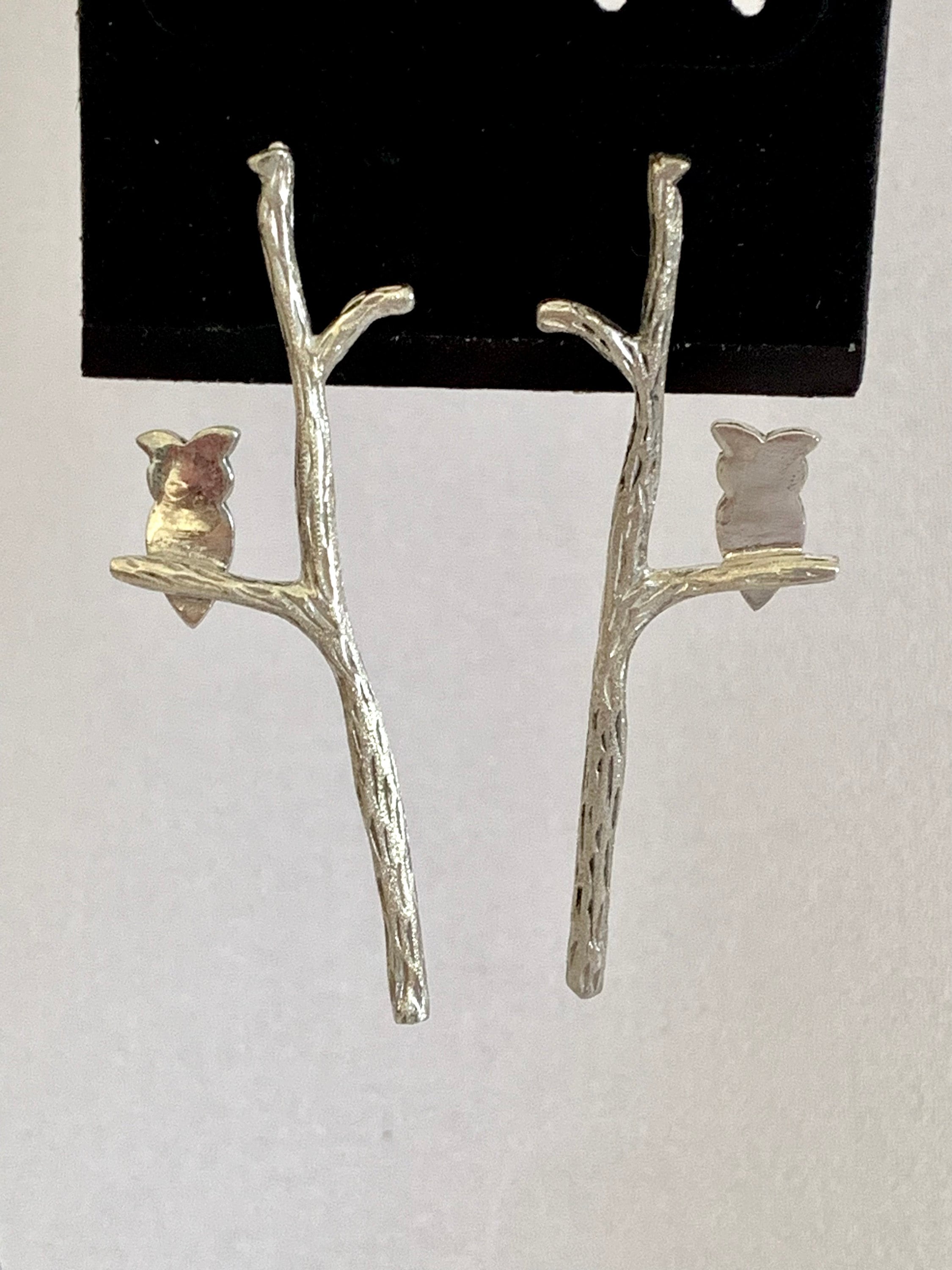 CFJ Owl in a Tree Sterling Silver Earrings Thailand