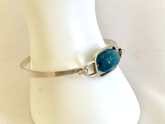 Blue Bead Hinged Sterling Silver Bracelet - image 5
