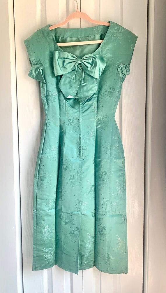 Chinese Silk Brocade Vintage Dress - Aqua - image 3