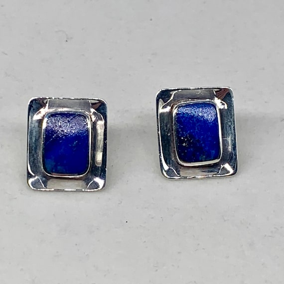 Blue Lapis Rectangular Sterling Silver Earrings - image 1
