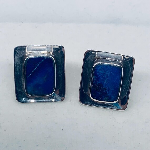 Blue Lapis Rectangular Sterling Silver Earrings - image 8