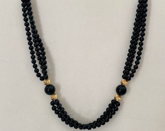 Onyx and Yellow Gold Bead Necklace - Etsy