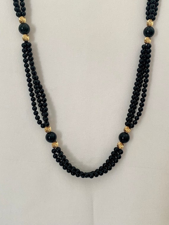 Onyx and Yellow Gold Bead Necklace - Etsy