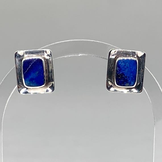 Blue Lapis Rectangular Sterling Silver Earrings - image 2