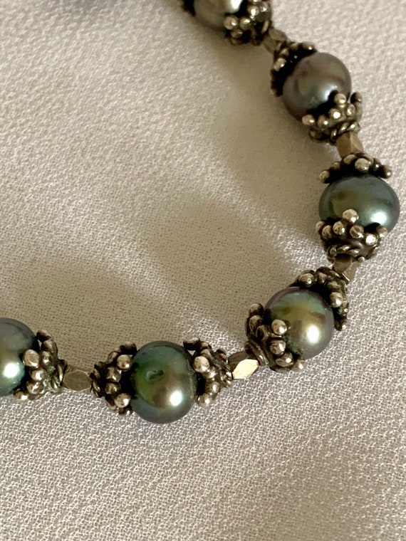 Freshwater Black Pearl and Sterling Bracelet - image 2