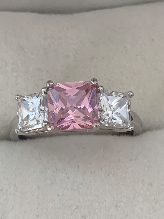 14k White Gold Pink and Clear CZ Ring