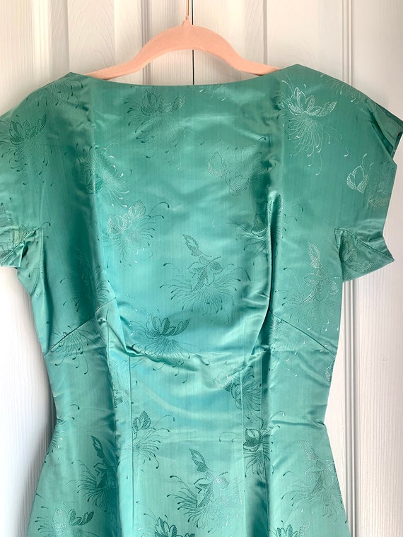 Chinese Silk Brocade Vintage Dress - Aqua - image 2