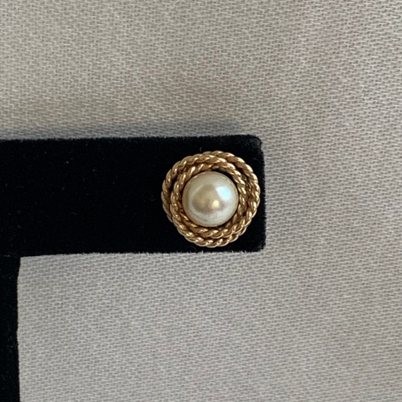 Cultured Pearl 14K Gold Button Earrings - image 6