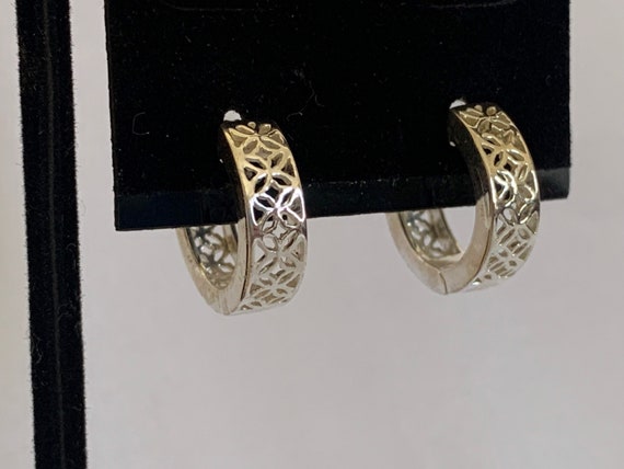 Open Pattern Mini Hoop Sterling Silver Earrings - image 1