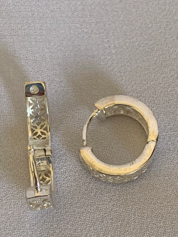 Open Pattern Mini Hoop Sterling Silver Earrings - image 4