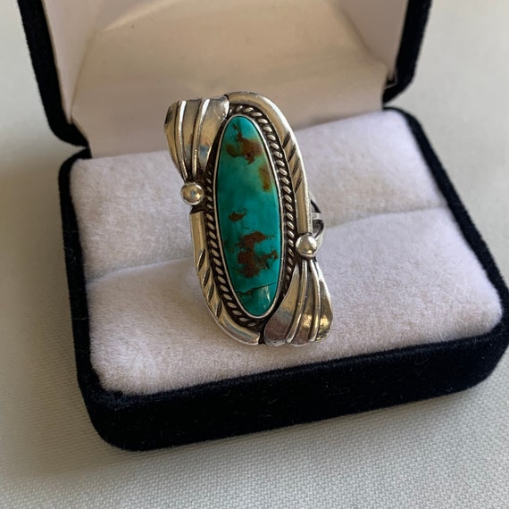 Turquoise Sterling Silver Knuckle Statement Ring - image 2