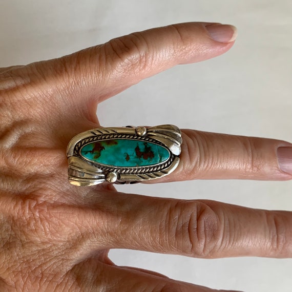 Turquoise Sterling Silver Knuckle Statement Ring - image 5