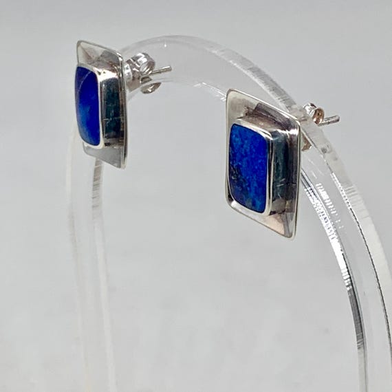 Blue Lapis Rectangular Sterling Silver Earrings - image 3