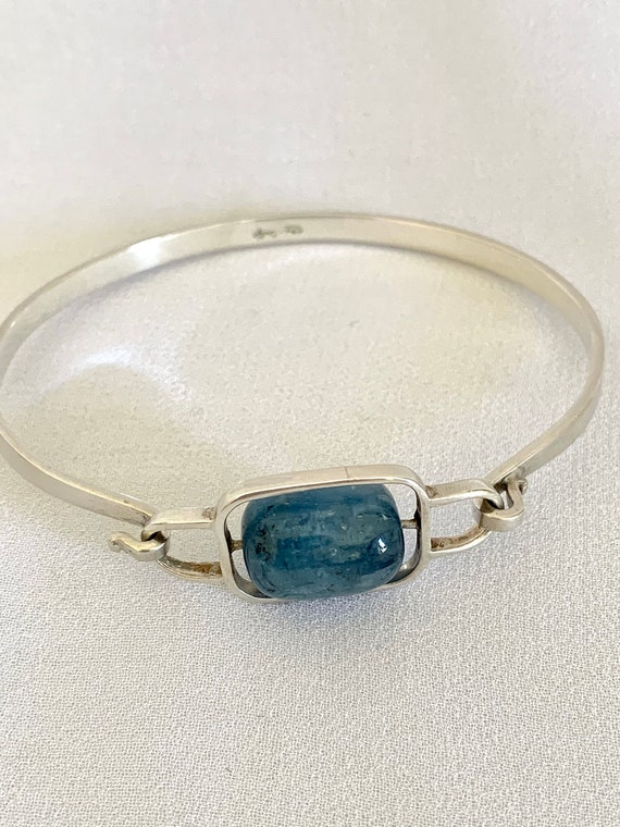 Blue Bead Hinged Sterling Silver Bracelet - image 2