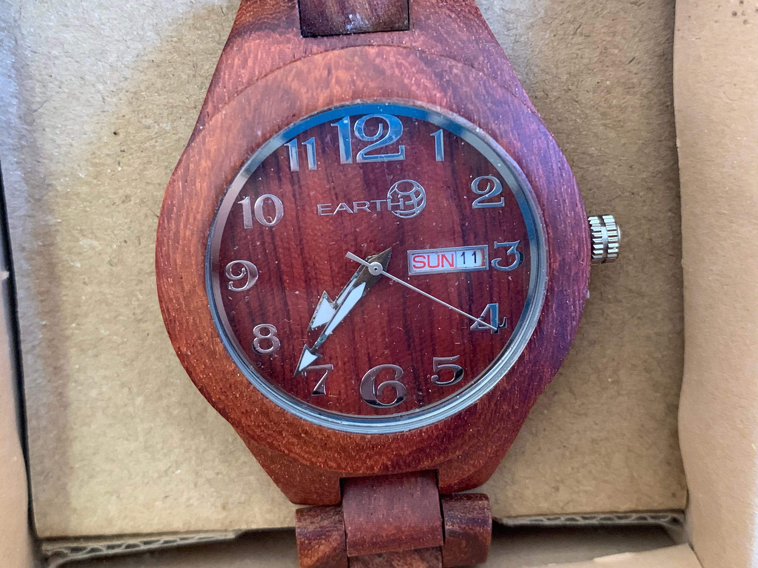 Earth Wood Sapwood Bracelet Watch Earth Wood Sapwood Bracelet Watch w/Date - Dark Brown | eBay main image 3