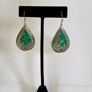 Turquoise Mosaic Teardrop Sterling Silver Earrings