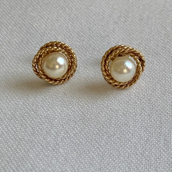Cultured Pearl 14K Gold Button Earrings - image 5