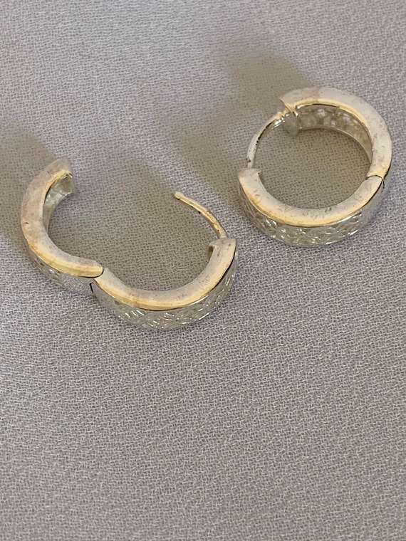 Open Pattern Mini Hoop Sterling Silver Earrings - image 3