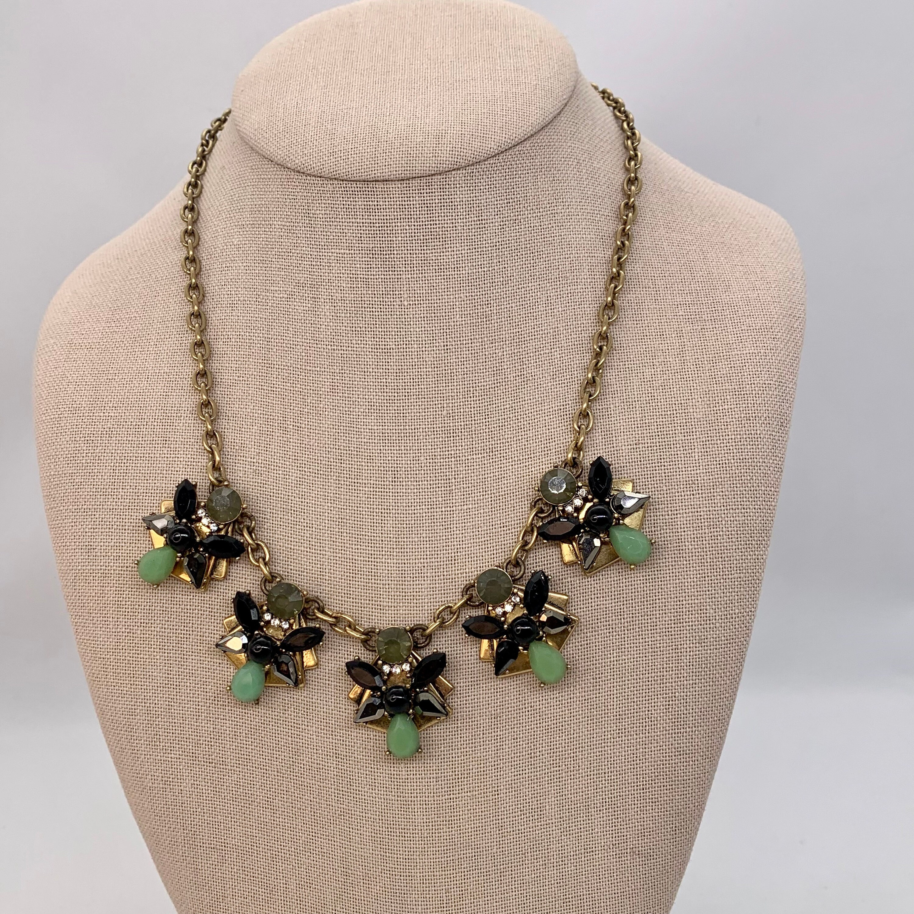J Crew Black and Green Statement Necklace Etsy