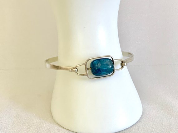 Blue Bead Hinged Sterling Silver Bracelet - image 1