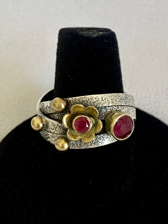 Crimson Crystal Flower Sterling Silver and Brass R