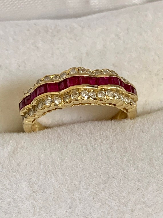 Ruby and Diamond 18k Gold Ring - image 2