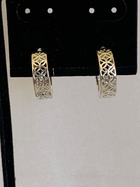 Open Pattern Mini Hoop Sterling Silver Earrings - image 2