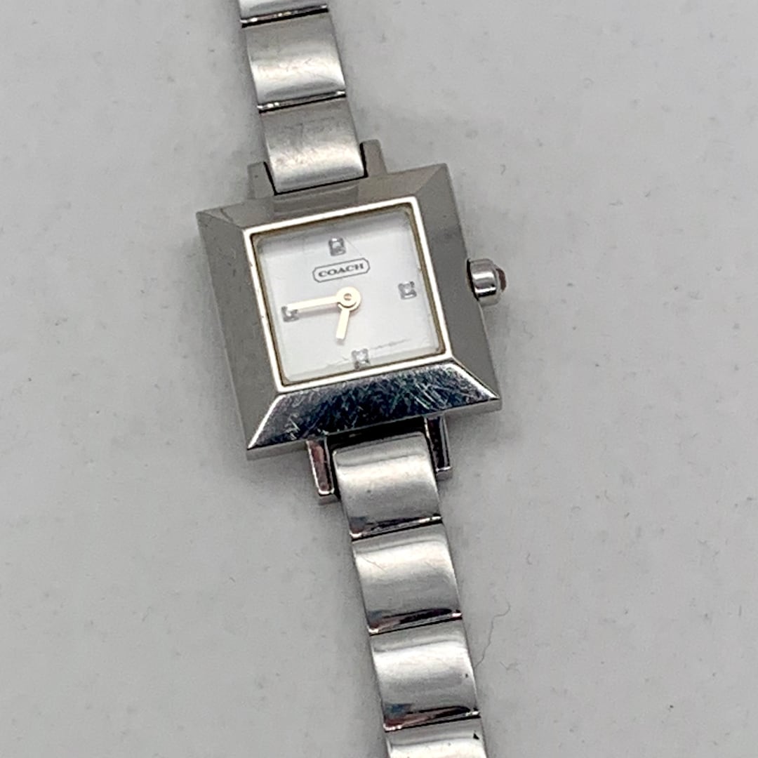 Coach Watch Women 32mm Silver Tone Square Link Band New Battery 7\