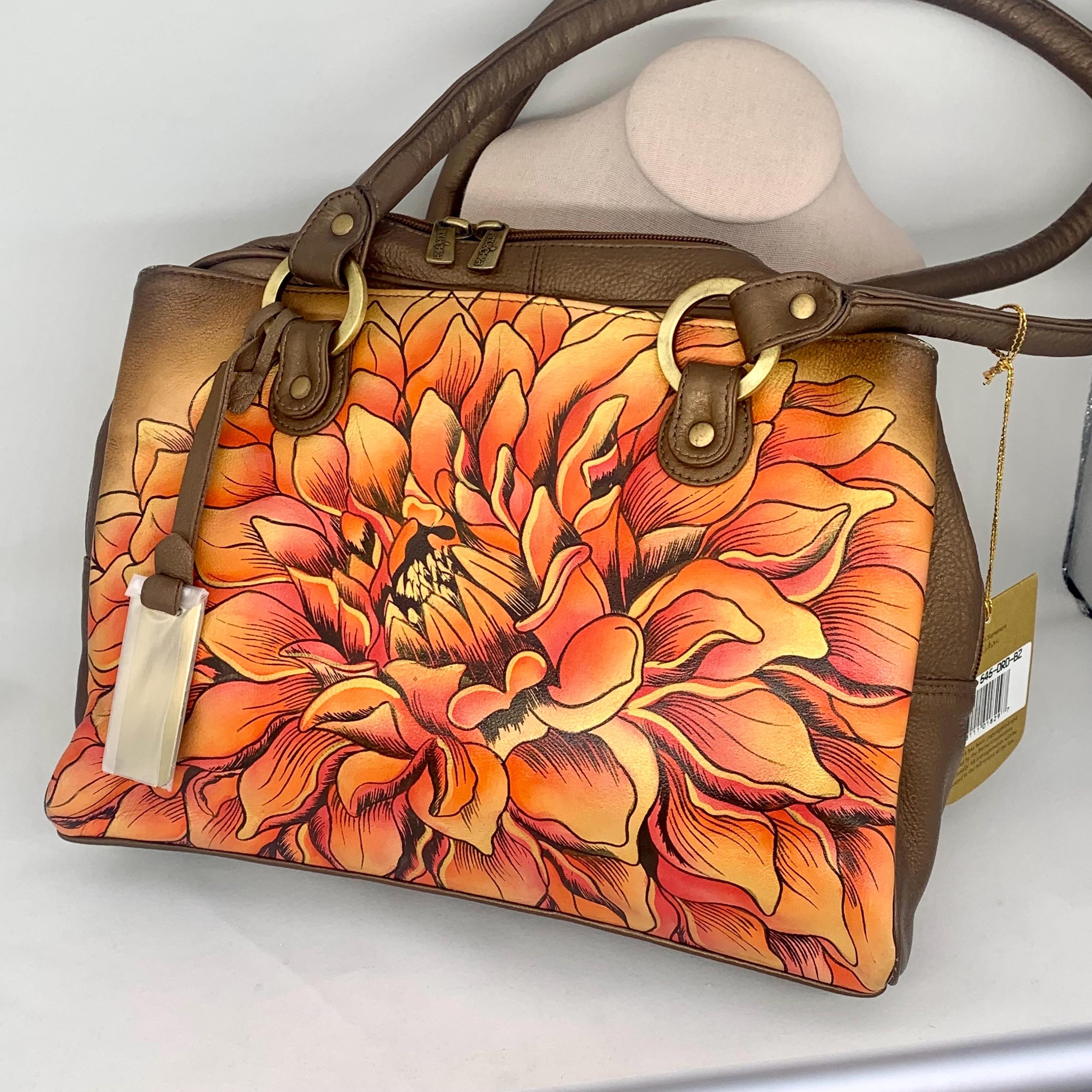 Anuschka Bronze Leather Golden Dahlia Shoulder Bag Purse - New - Etsy