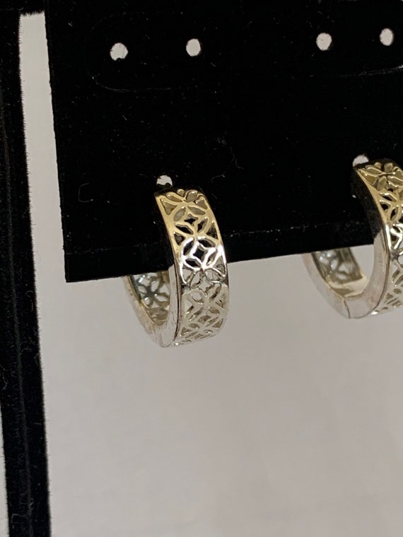 Open Pattern Mini Hoop Sterling Silver Earrings - image 5