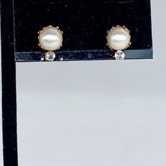Synthetic Pearl CZ Stud 10K Gold Earrings