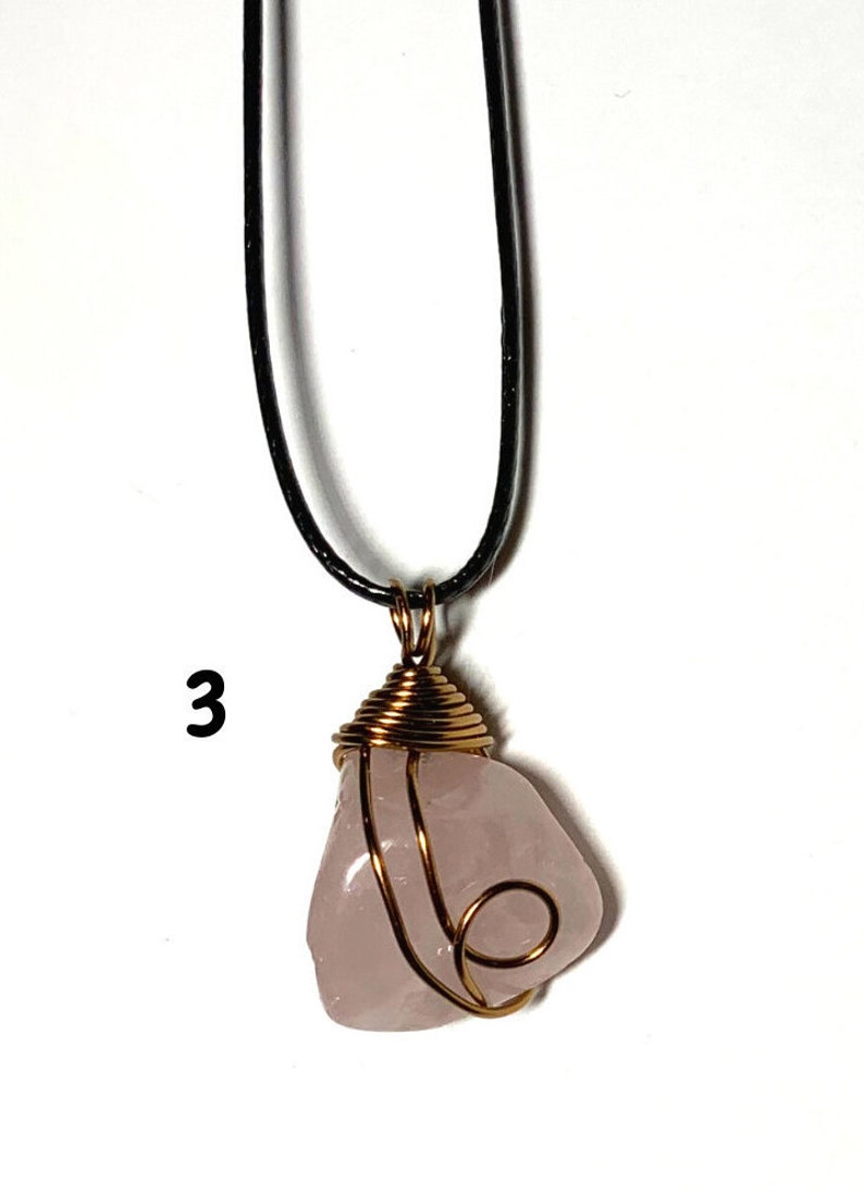 Rose Quartz Gemstone Wire Wrapped Pendants-Natural Stone Wire Wrapped Necklaces-Brass Wire Wrapped Stone Necklaces-Cotton cord-Pink Necklace