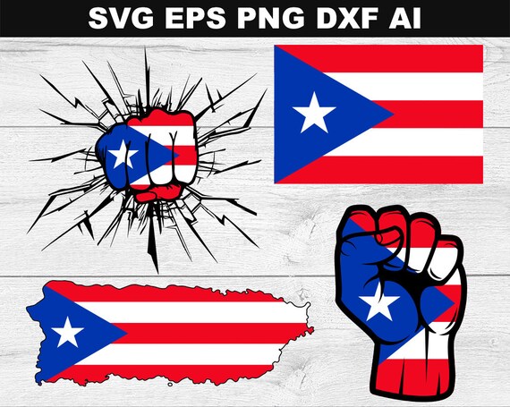Puerto Rico Flag Map Svg Puerto Rico Svg Puerto Fist Etsy