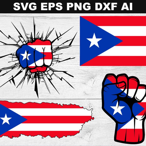 Puerto Rico Flag map SVG, Puerto Rico Svg, Puerto Fist Silhouette, Puerto Rico Bundle SVG, Puerto Rico Flag fist Clipart, Flag Ai, Fist Eps