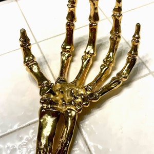 24 Karat Gold Plated Resin Skeleton Hand, Halloween Party Decor, Luxury, Goth