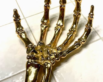 24 Karat Gold Plated Resin Skeleton Hand, Halloween Party Decor, Luxury, Goth