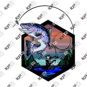 Fly Fishing Scene | Digital Download | .png .jpeg |Transparent | Clipart | Fishing | Fish |  Fly Fishing | Trout | Rainbow | Art |