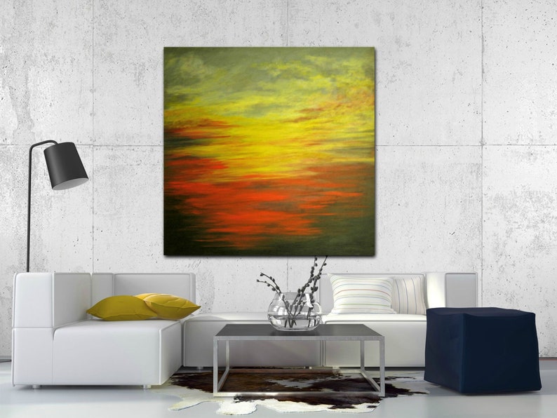 Big Sky Art 36x36 Art On Canvas Original Abstract Red Black Etsy