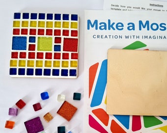 May include: Make a Mosaic craft kit with colorful tiles, a wooden base, glue, grout, and a spreader. The kit includes instructions for creating a mosaic.