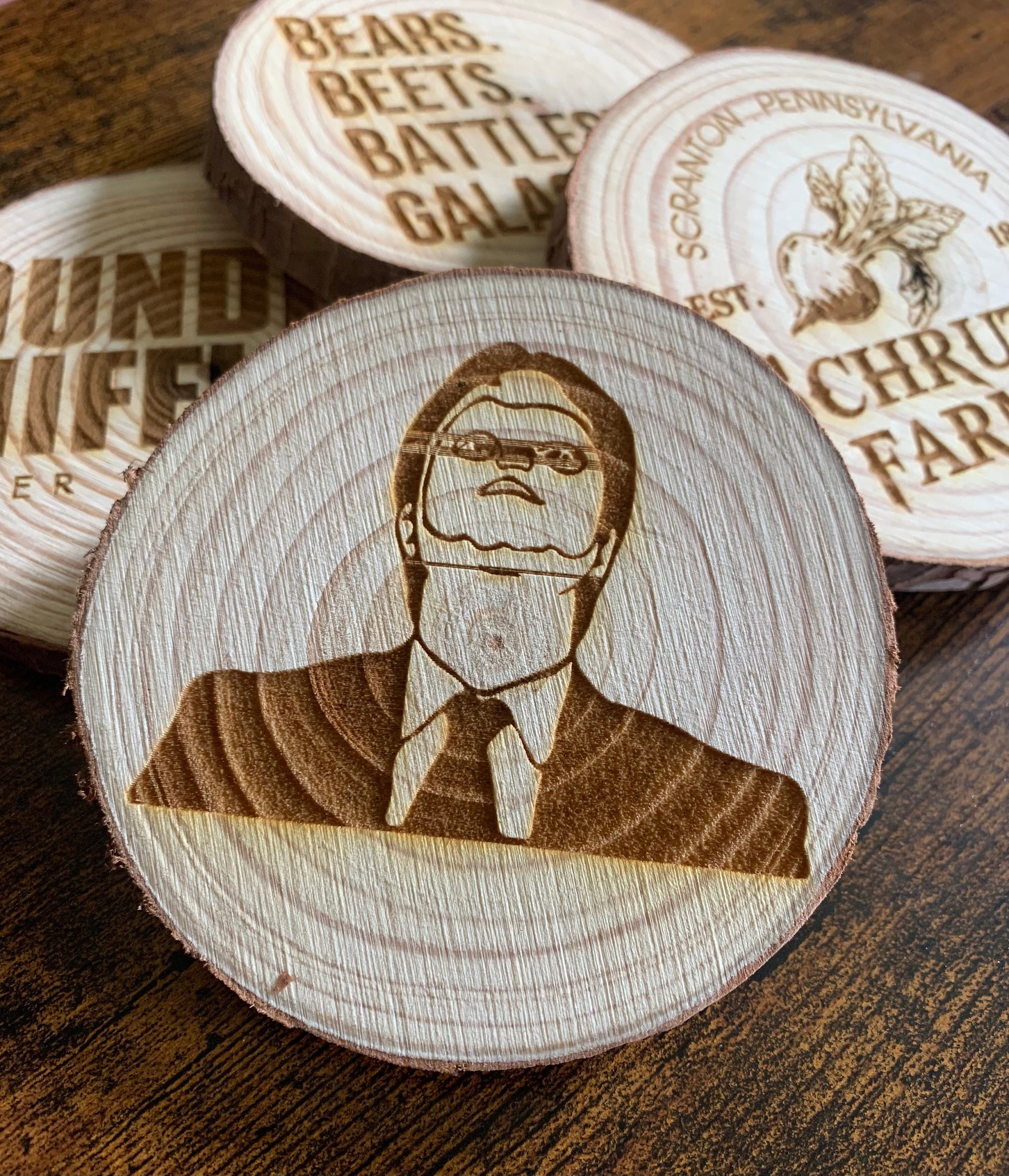 Office Coasters Dwight Edition Office Coasters Office Wood Etsy