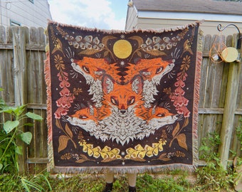 Foxes and Foxgloves Woven Blanket