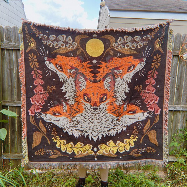 Foxes and Foxgloves Woven Blanket