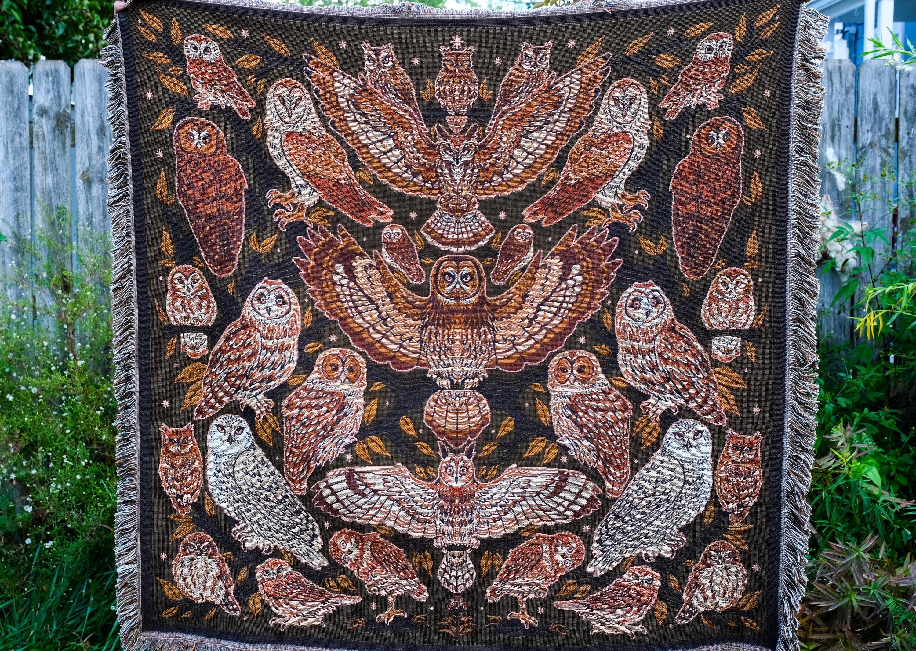 North American Owls Woven Blanket