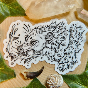 Bear with Salmon Sticker