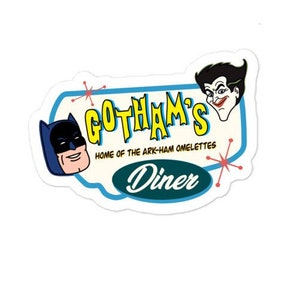 Gotham's Diner Sticker, Gotham City Stickers, Retro Batman Sticker, Funny Diner Stickers, Classic Diner Sticker, Vintage Nerdy Stickers
