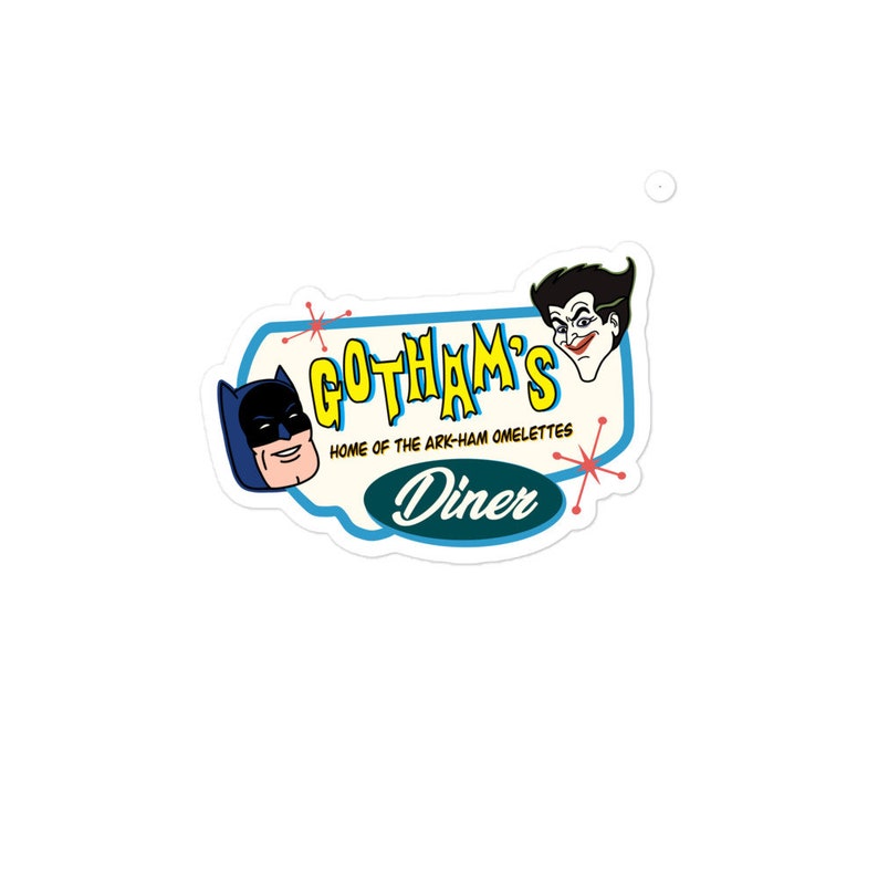 Gotham's Diner Sticker, Gotham City Stickers, Retro Batman Sticker, Funny Diner Stickers, Classic Diner Sticker, Vintage Nerdy Stickers