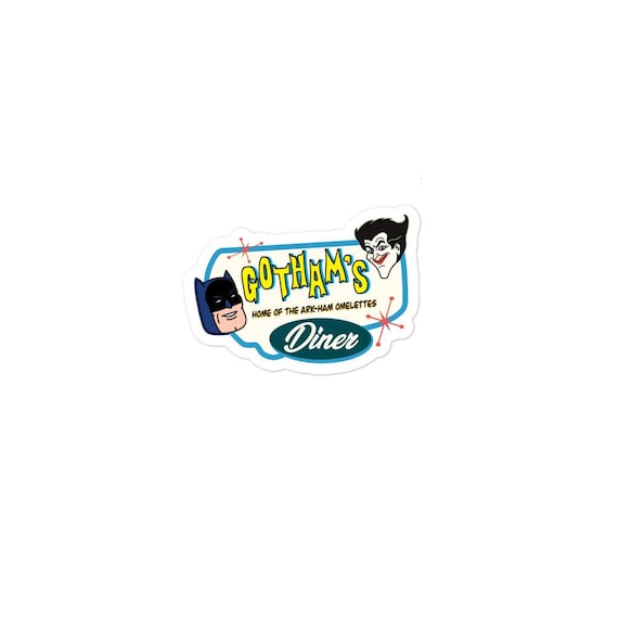 Gotham's Diner Sticker, Gotham City Stickers, Retro Batman Sticker, Funny Diner Stickers, Classic Diner Sticker, Vintage Nerdy Stickers