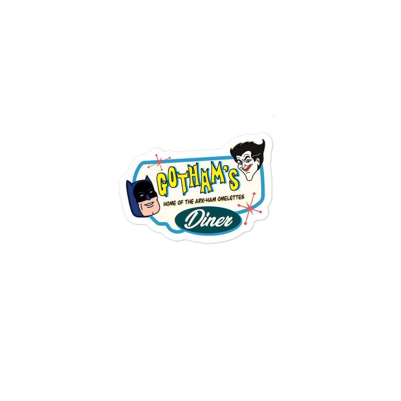 Gotham's Diner Sticker, Gotham City Stickers, Retro Batman Sticker, Funny Diner Stickers, Classic Diner Sticker, Vintage Nerdy Stickers